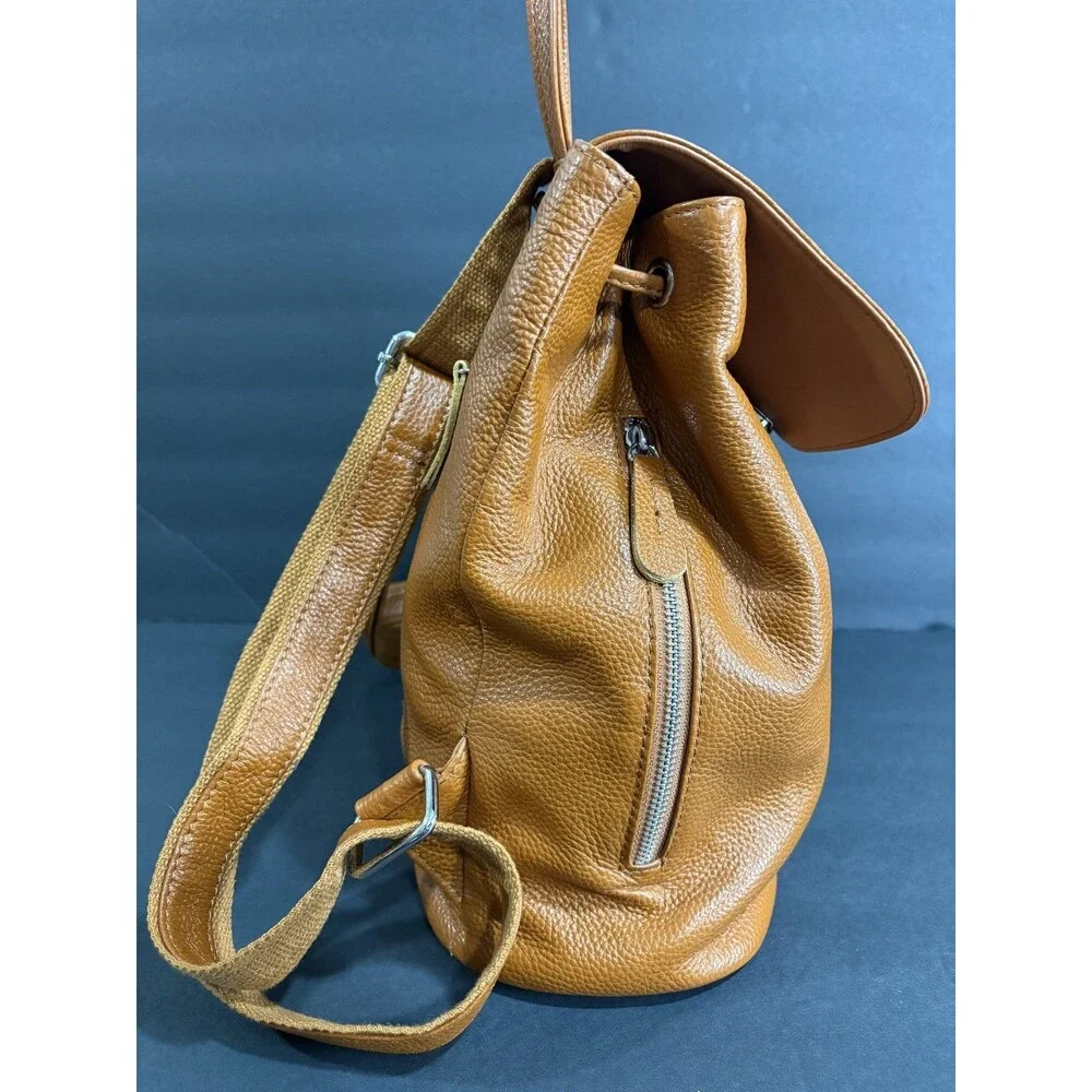 BOYATU Brown Pebbled Leather Drawstring Backpack